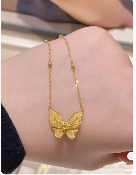 สร้อยคอทองคำ พร้อม จี้ผีเสื้อ ทอง ชุบ 18 K สร้อยทองสวย ๆ ใส่ออกงาน เที่ยว เก๋ ๆ 639537