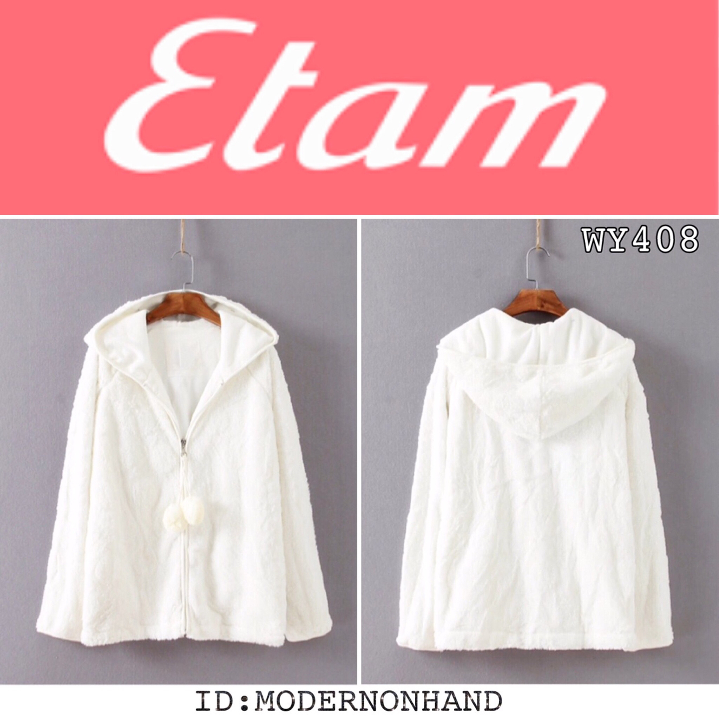 Etam เสื้อกันหนาว เสื้อคลุมกันหนาว แบรนด์เนมETAM แต่งขน สีขาว แต่งฮูท เนื้อขนนุ่ม เนียนมากๆคะ ขาว