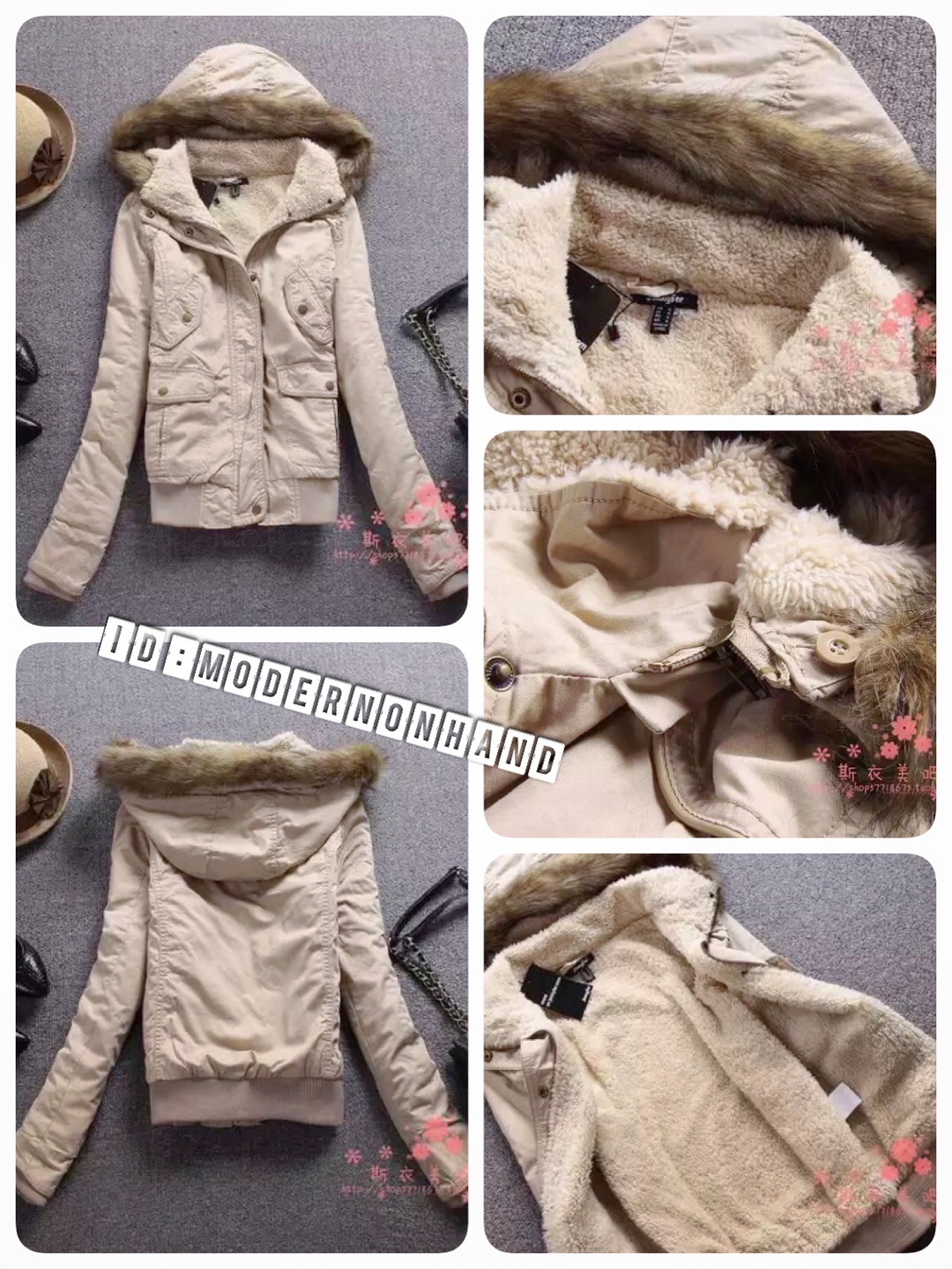 เสื้อกันหนาว ติดหมวกฮูท ติดเฟอร์ (หมวกฮูท มีซิบถอดใส่ได้/ ขนเฟอร์ มีกระดุมถอดใส่ได้คะ ) size S/M