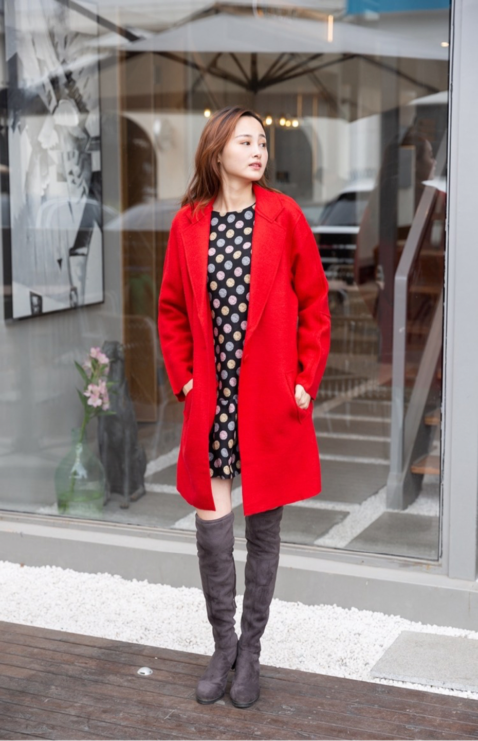 เสื้อโค้ท peacoat เสื้อโค้ทเฟอร์ โค้ทสีแแดง แบรนด์ La chapelle