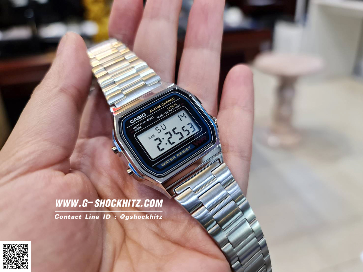 CASIO นาฬิกาคาสิโอ นาฬิกาข้อมือ นาฬิกากันน้ำ นาฬิกาของแท้ ประกันศูนย์ CMG 1 ปี รุ่น A158WA-1D นาฬิกาสีเงิน