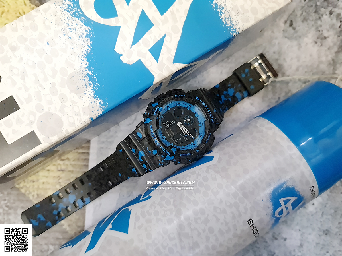 CASIO MID YEAR SALE G-SHOCK พร้อมส่ง นาฬิกาข้อมือ นาฬิกากันน้ำ นาฬิกาของแท้ ประกันศูนย์ CMG 1 ปี รุ่น GA-100ST-2A นาฬิกาสีน้้ำเงิน