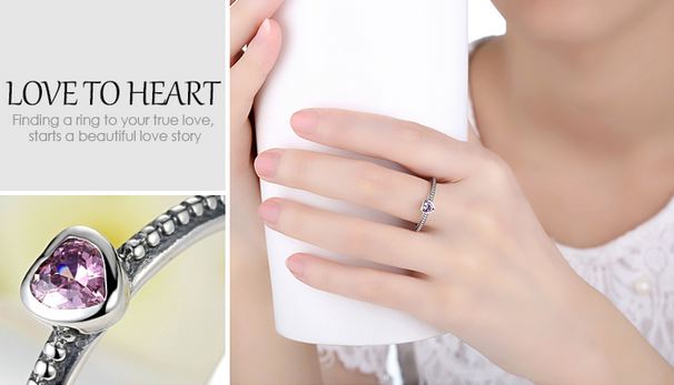 แหวนเงินแท้ 925 Sterling ดีไซน์ เป็น คริสตัล หัวใจ ติดกลางวง สีขาว ชมพู แดง แหวนหมั้น แหวนแทนใจ แหวนแต่งงาน ให้แฟน มีระดับ 614400