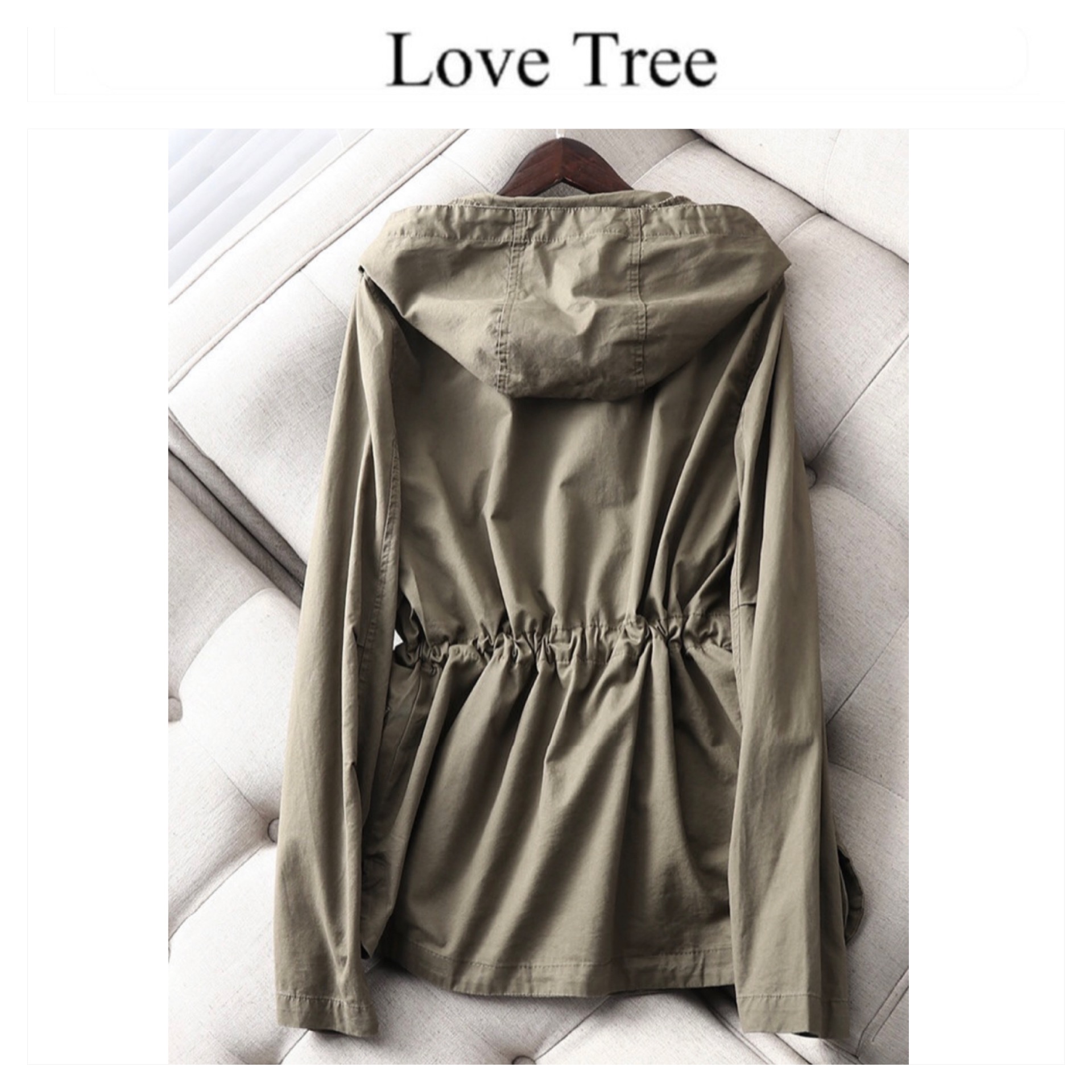 Love Tree เสื้อฮู้ดทหาร เสื้อทหาร สีเขียว หมวกฮู้ด เสื้อปาร์กา เสื้อนอก แบรนด์ Love tree งานสวย เท่ห์มาก คะ Size S/M/L/XL เขียวทหาร