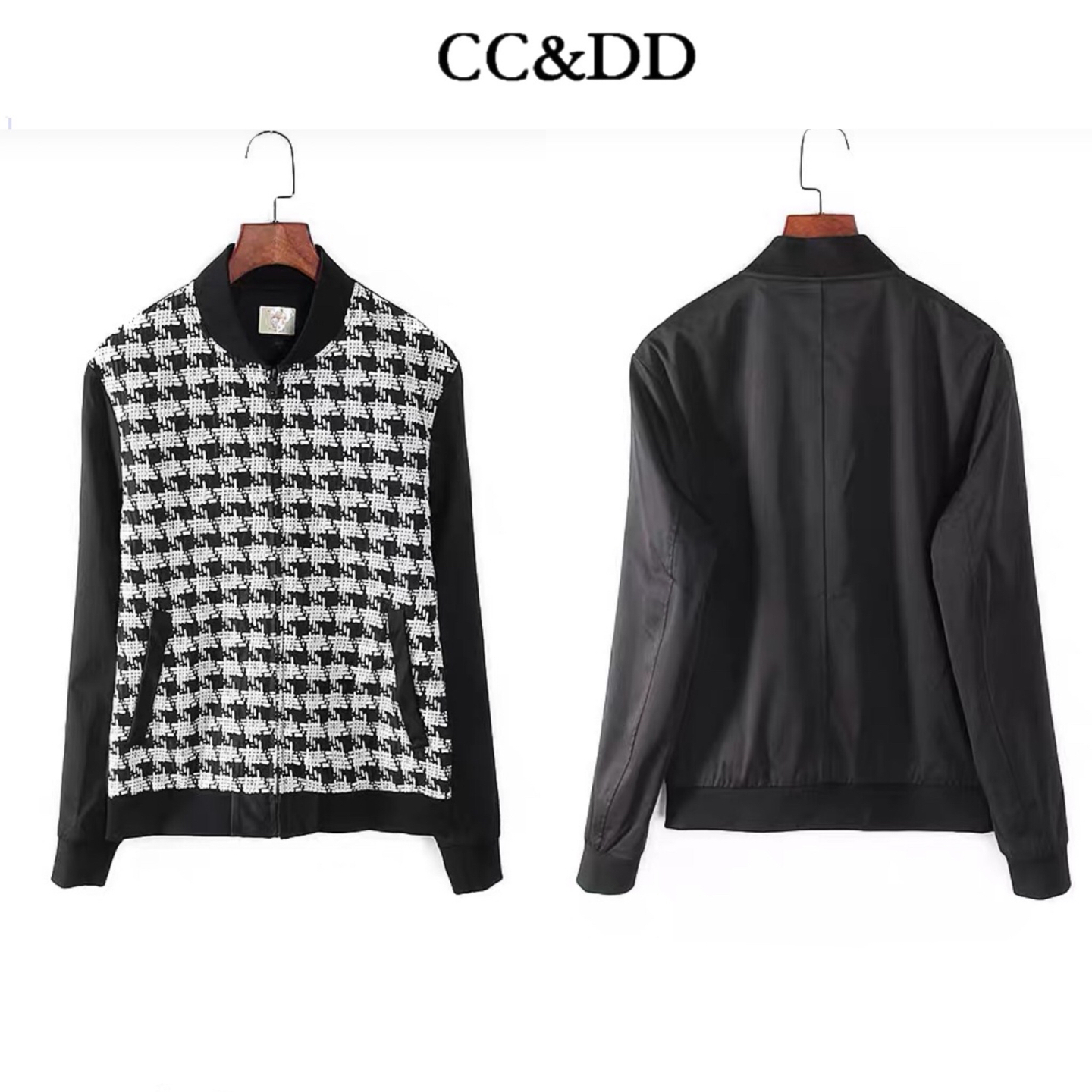 เสื้อคลุม เสื้อวอร์ม เสื้อนอก แจ็คเก็ต พิมพ์ลาย แบรนด์ CC&Dd สำเนา เทาดำ