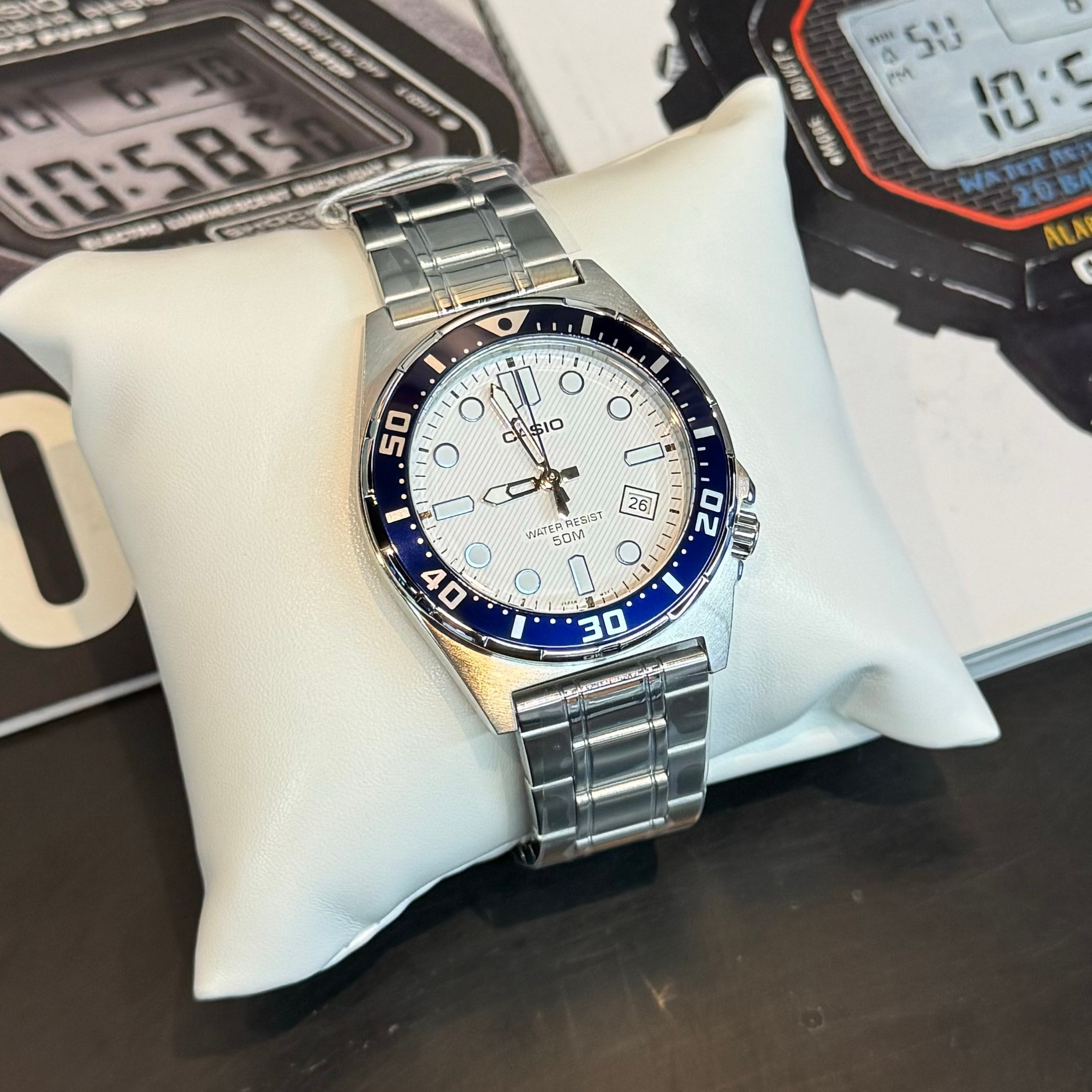 CASIO MID YEAR SALE นาฬิกาคาสิโอ พร้อมส่ง นาฬิกาข้อมือ นาฬิกากันน้ำ นาฬิกาของแท้ BTS ประกันศูนย์ CMG 1 ปี รุ่น MTD-135D-7A นาฬิกาสีเงิน