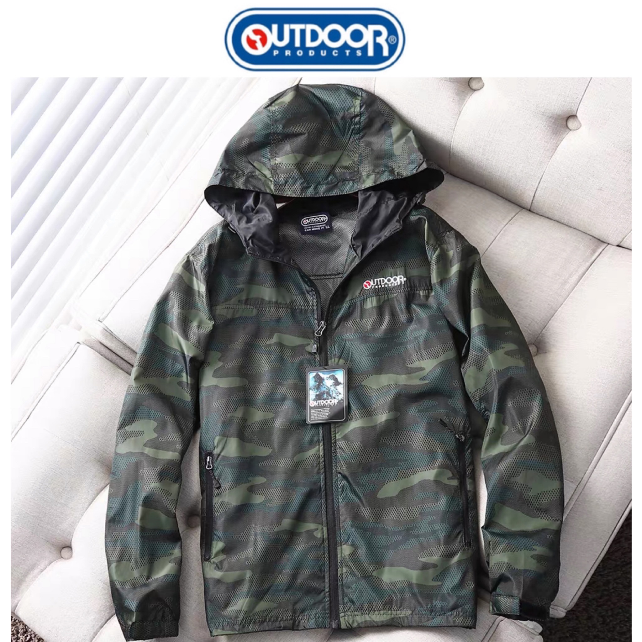 OUTDOOR เสื้อฮู้ด เสื้อแจ็คเก็ตคลุม ลายพราง แบรนด์.Outdoorจำนวนจำกัดคะ SIZE m สำเนา ลายพราง
