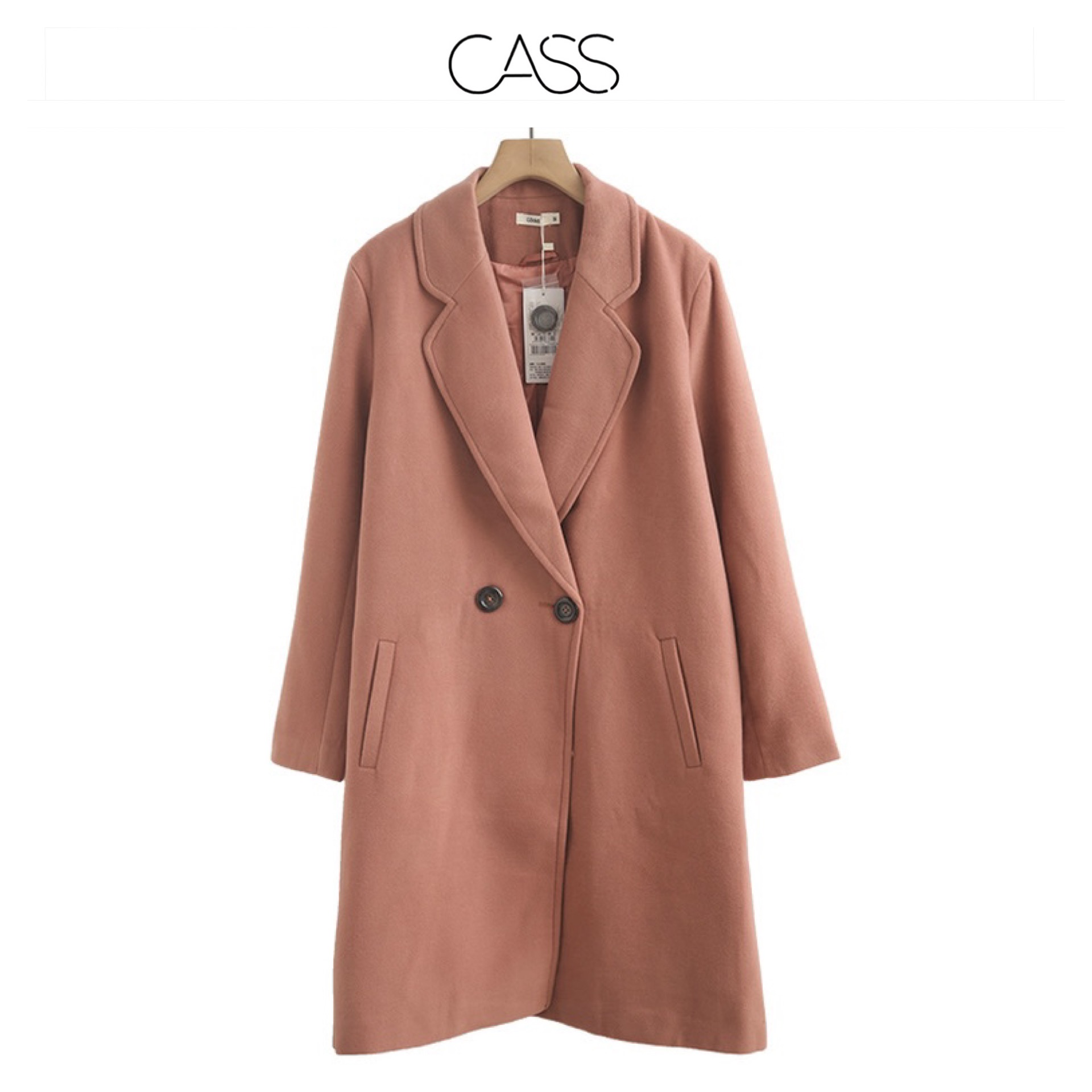 Cass เสื้อโค้ท เสื้อกันหนาว เนื้อผ้าสักหลาดวูล สีนู้ดกะปิ แบรนด์ CASS