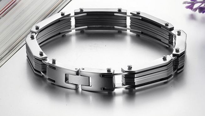 สร้อยข้อมือผู้ชาย สร้อยข้อมือ สแตนเลส แท้ 316 L Stainless Steel ดีไซน์ ลายเส้น โลกอนาคต สีทองคาดกลาง และ สีเงินล้วน 592828