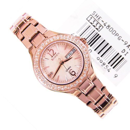 CASIO SHEEN นาฬิกาข้อมือ นาฬิกากันน้ำ นาฬิกาของแท้ ประกันศูนย์ CMG 1 ปี รุ่น SHE-4800PG-9A นาฬิกาสีน้ำตาล