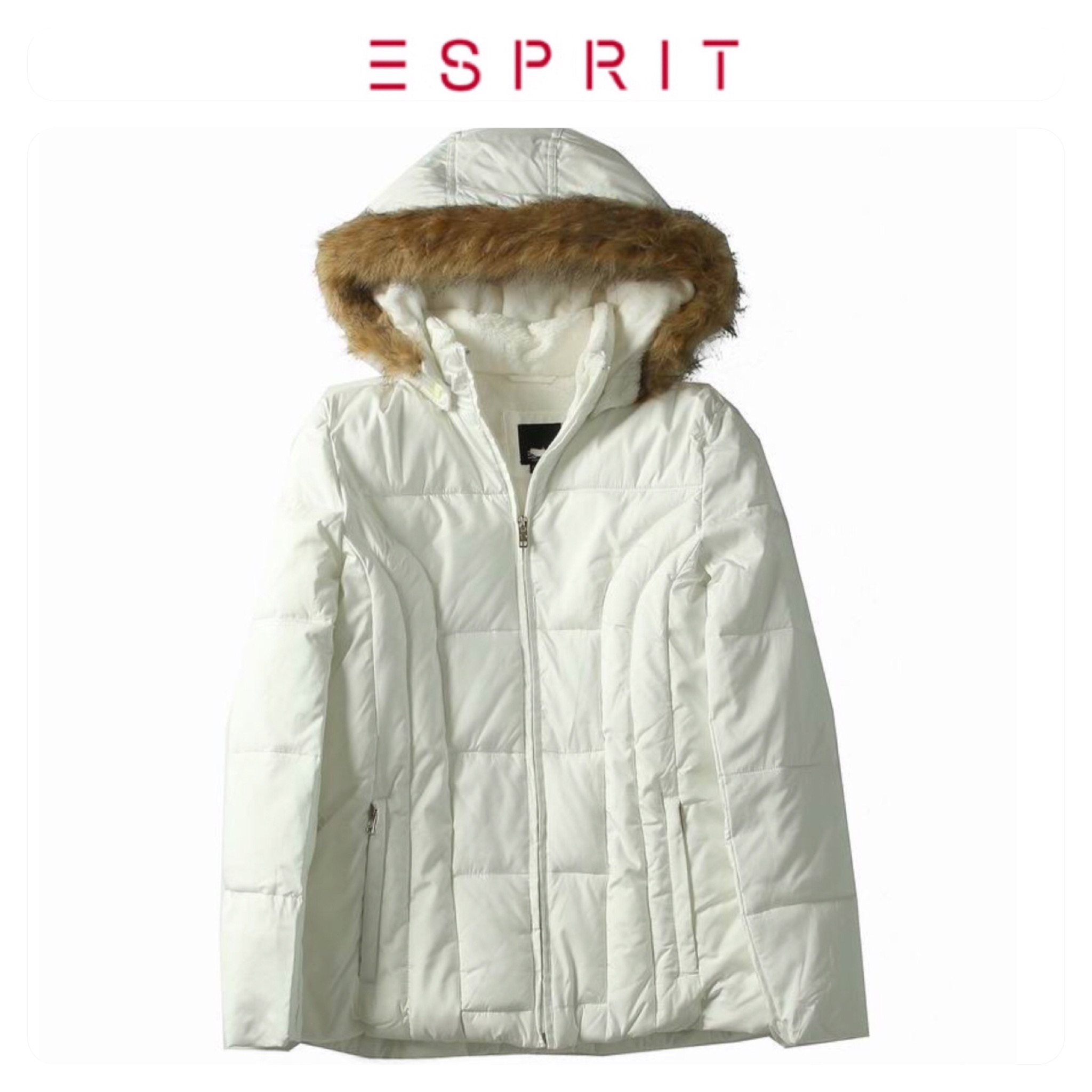Esprit เสื้อกันหนาว เสื้อฮู้ดเฟอร์ บุนวมอุ่น สีขาว แบรนด์ Esprit. (padded puffer coat ขาว