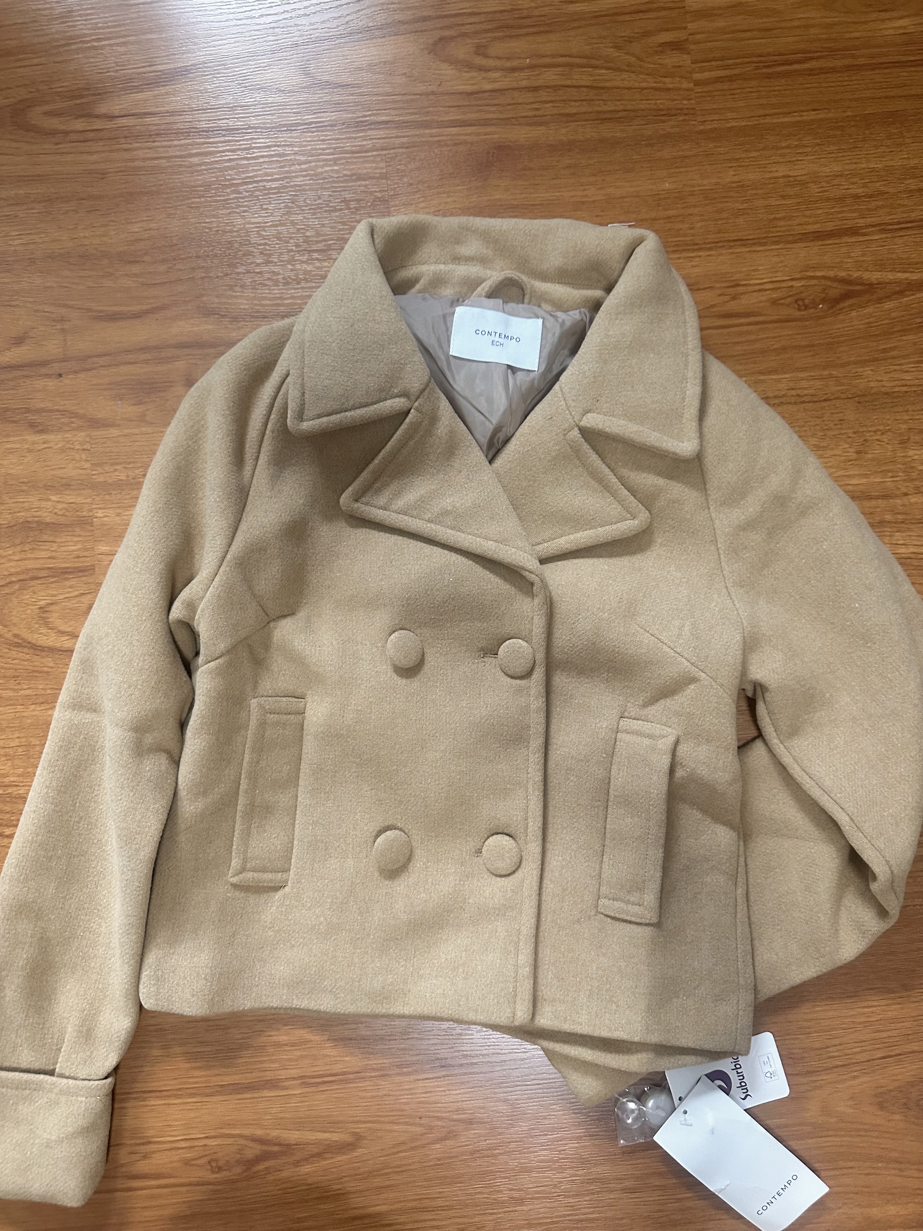 Love tree เสื้อโค้ทกันหนาว เสื้อกันหนาว peacoat contempoโค้ทวูล สีcamel belt coat สีครีมเบจ แบรนด์ ANNA FIELD สำเนา Camel