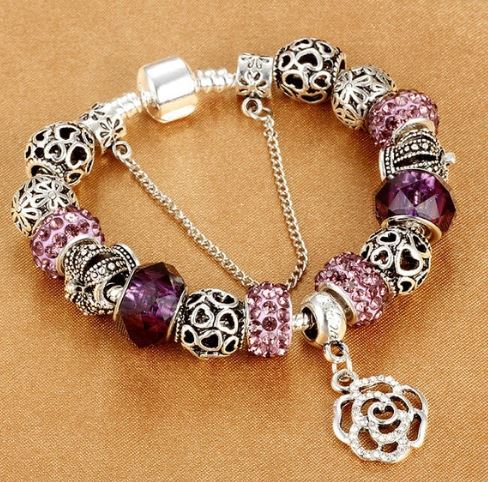 สร้อยข้อมือ Diy สร้อยข้อมือ สไตล์ pandora จี้ดอกไม้ใหญ่ ฝังเพชร CZ AAA สร้อยข้อมือ ใส่ออกงานวัยรุ่น 632006