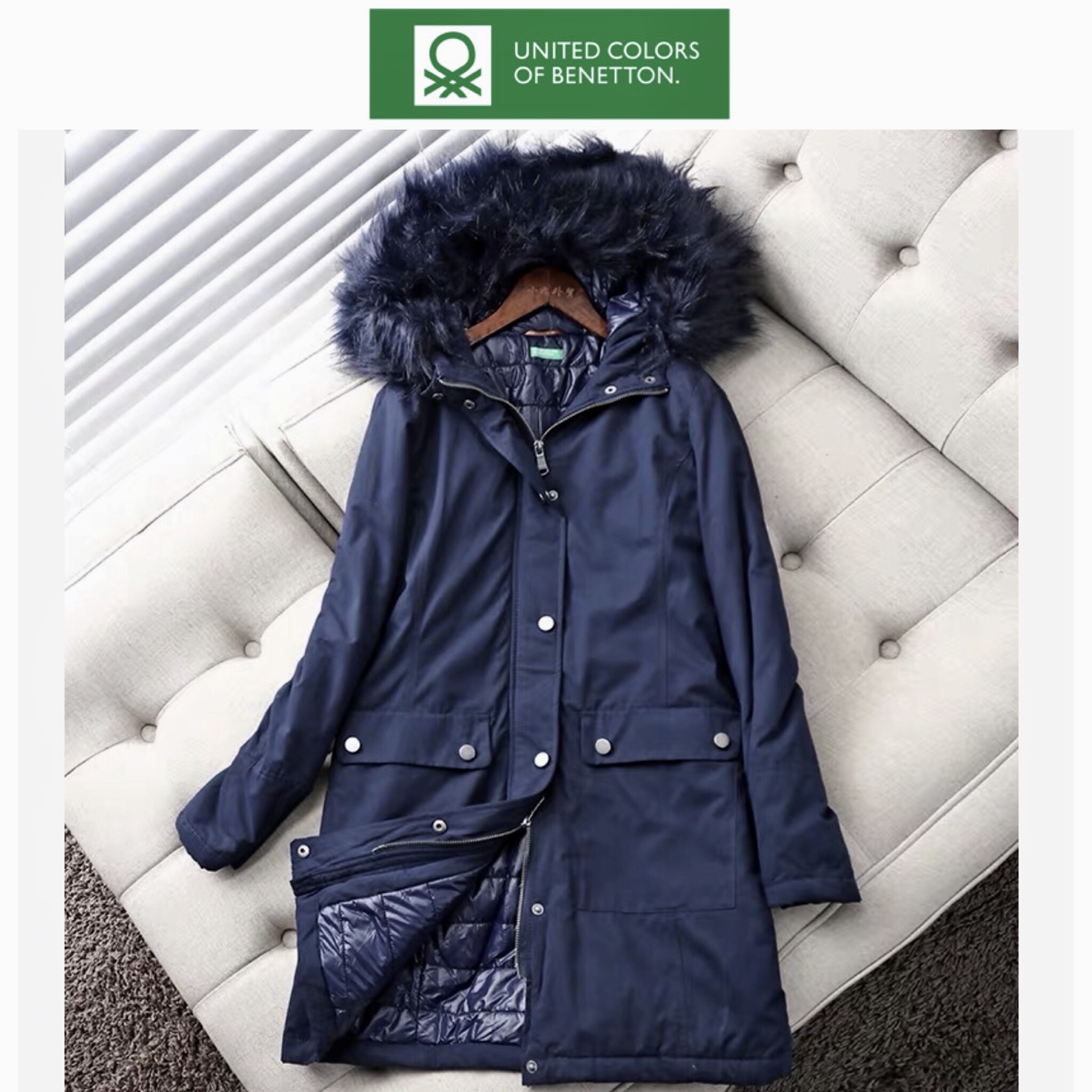 Benetton เสื้อฮูท เสื้อโค้ทฮูท กันหนาว สีกรม แต่งเฟอร์ แบรนด์ Benetton (ขนเฟอร์ถอดได้คะ) สำเนา สำเนา สำเนา สำเนา น้ำเงินกรม