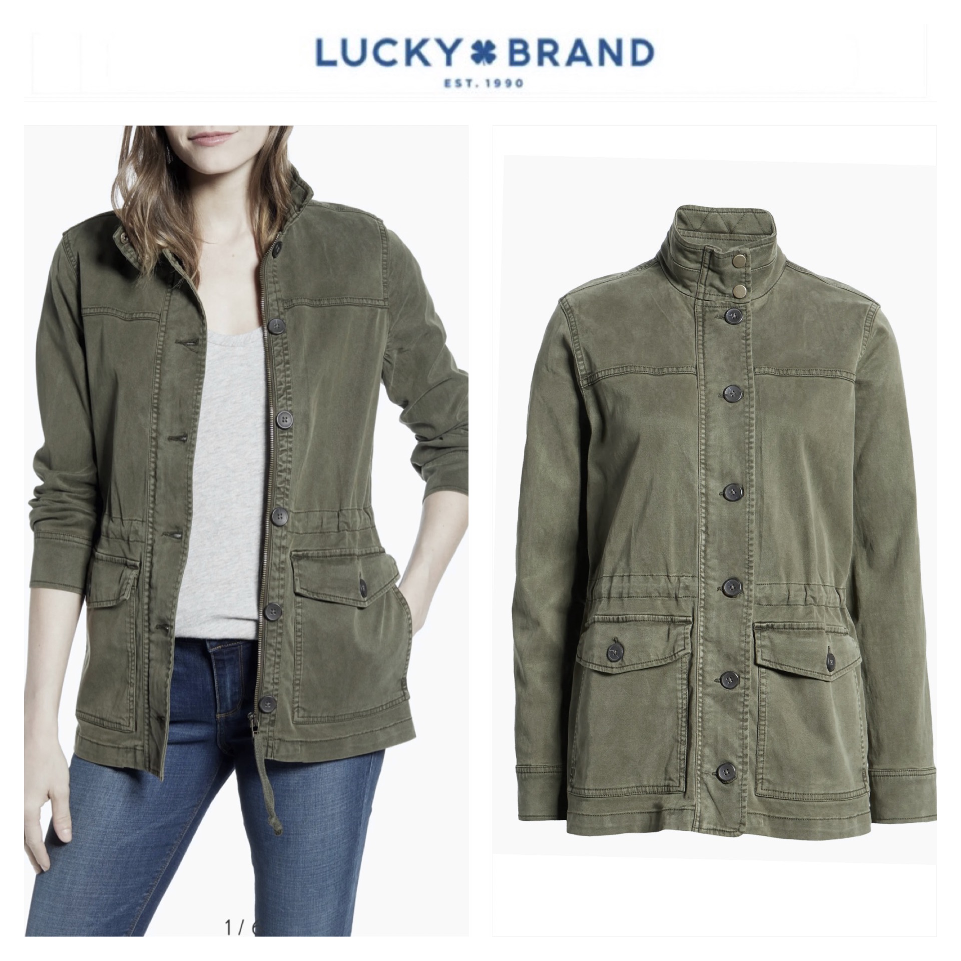 LUCKY BRAND เสื้อนอกเขียวทหาร เสื้อแจ็คเก็ต แนวทหาร แพทเทิน Lucky brandสวย เท่ห์ มาก แบรนด์ In extenso สำเนา เขียว