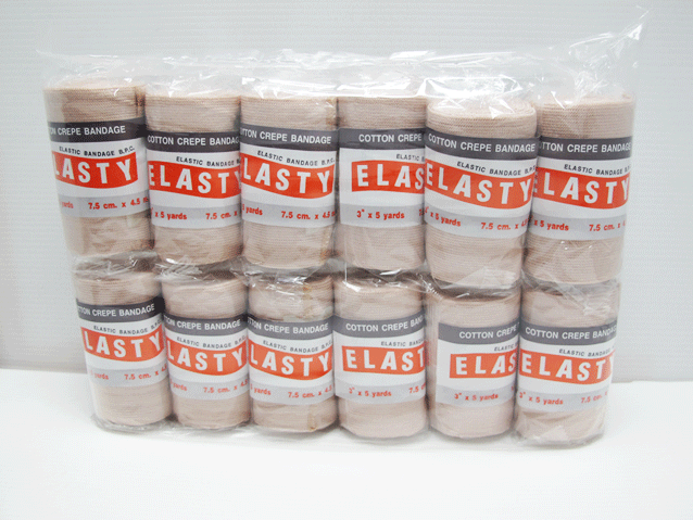 ผ้าพันเคล็ด ยีห้อ ELASTY แพ็คละ 12 ม้วน