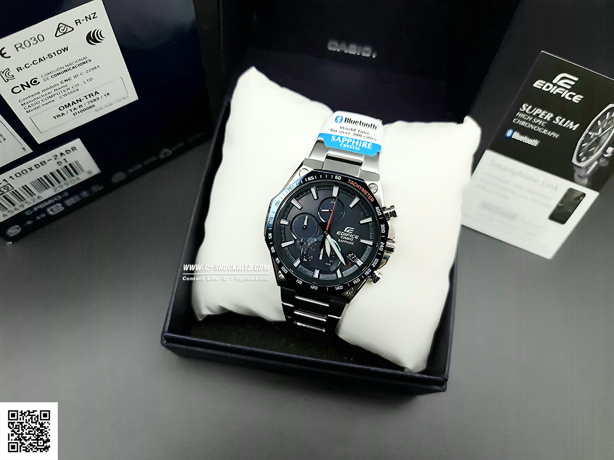 CASIO EDIFICE นาฬิกาข้อมือ นาฬิกากันน้ำ นาฬิกาของแท้ ประกันศูนย์ CMG 1 ปี รุ่น EQB-1100XDB-2A นาฬิกาสีเงิน