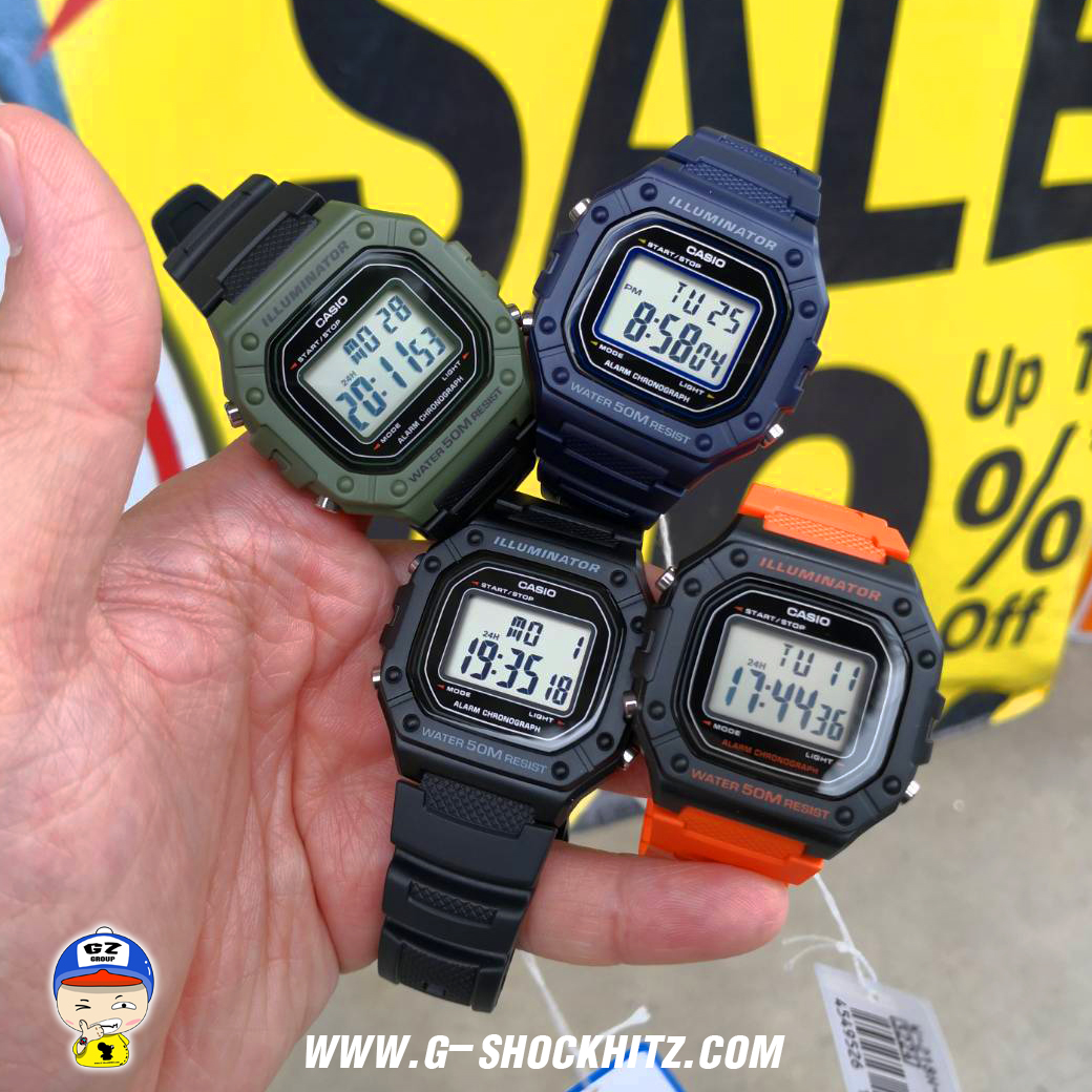 CASIO MID YEAR SALE นาฬิกาคาสิโอ พร้อมส่ง นาฬิกาข้อมือ นาฬิกากันน้ำ นาฬิกาของแท้ BTS ประกันศูนย์ CMG 1 ปี รุ่น W-218H-4B2 นาฬิกาสีส้ม