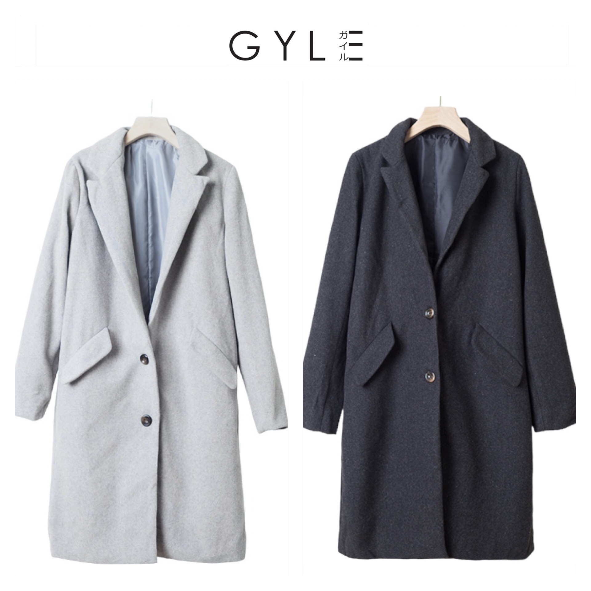 Gyle เสื้อโค้ท เสื้อกันหนาว เนื้อผ้าสักหลาดวูล โค้ทวูลสีดำ แต่งกระดุมสองแถว แบรนด์ GYLE (JAPAN)
