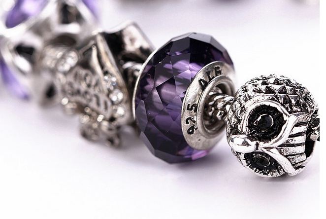 สร้อยข้อมือ Diy สไตล์ Pandora แต่ง ชาร์ม จี้เงิน ธีม หิมะ กวางเลนเดียร์ สลับคริสตัล สีชมพู สีม่วง ห้อยจี้หัวใจ คริสตัลแท้ สุดหรู ของขวัญให้แฟน 451313