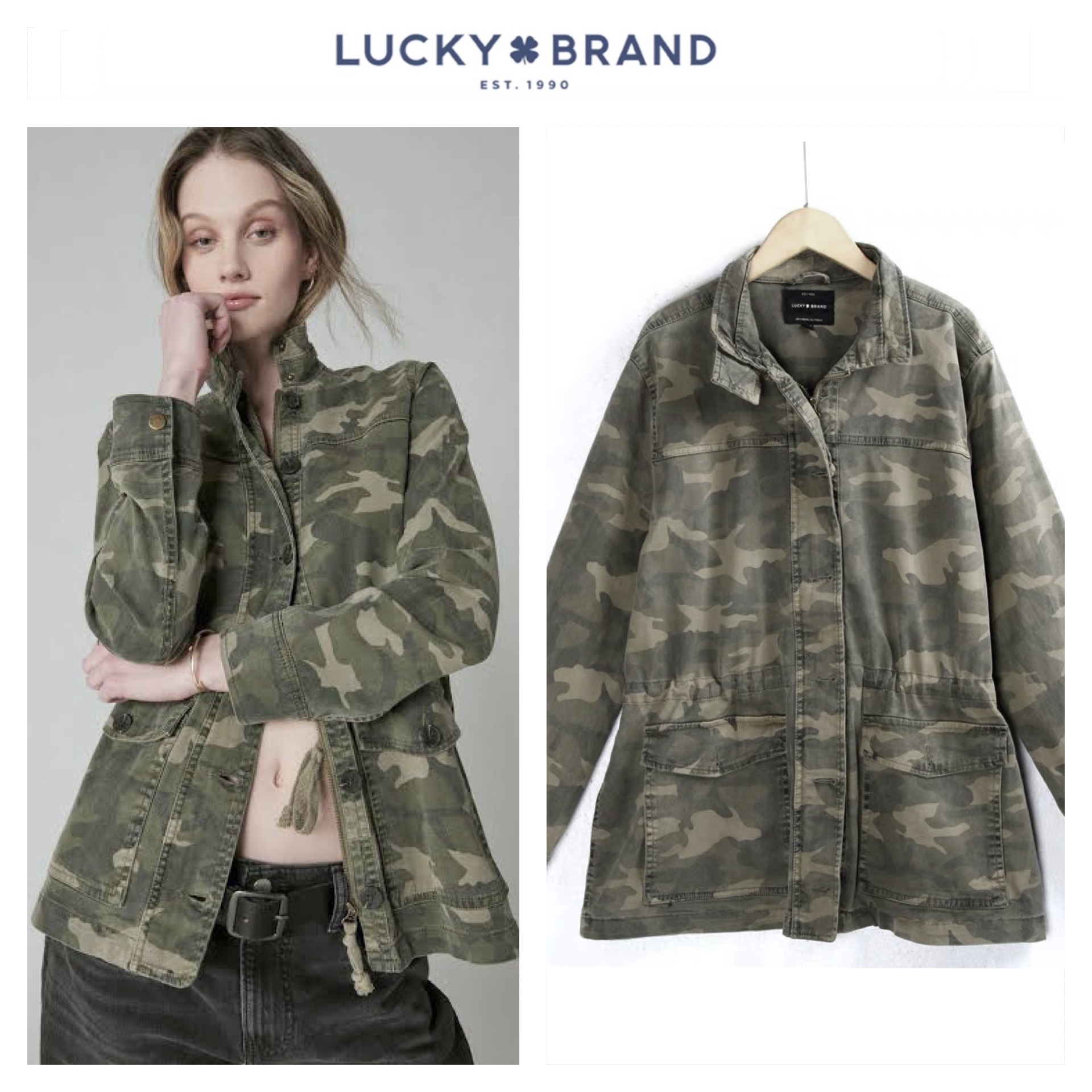 LUCKY BRAND เสื้อนอกเขียวทหาร เสื้อแจ็คเก็ต แนวทหาร แพทเทิน Lucky brandสวย เท่ห์ มาก แบรนด์ In extenso สำเนา เขียว