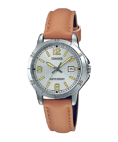 CASIO นาฬิกาคาสิโอ นาฬิกาข้อมือ นาฬิกากันน้ำ นาฬิกาของแท้ ประกันศูนย์ CMG 1 ปี รุ่น LTP-V004L-7B นาฬิกาสีน้ำตาล