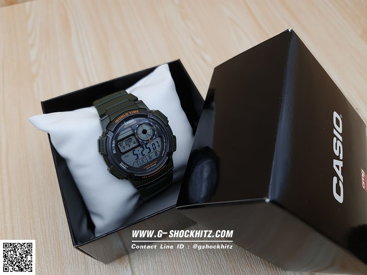 CASIO นาฬิกาคาสิโอ นาฬิกาข้อมือ นาฬิกากันน้ำ นาฬิกาของแท้ ประกันศูนย์ CMG 1 ปี รุ่น AE-1000W-3A นาฬิกาสีเขียว