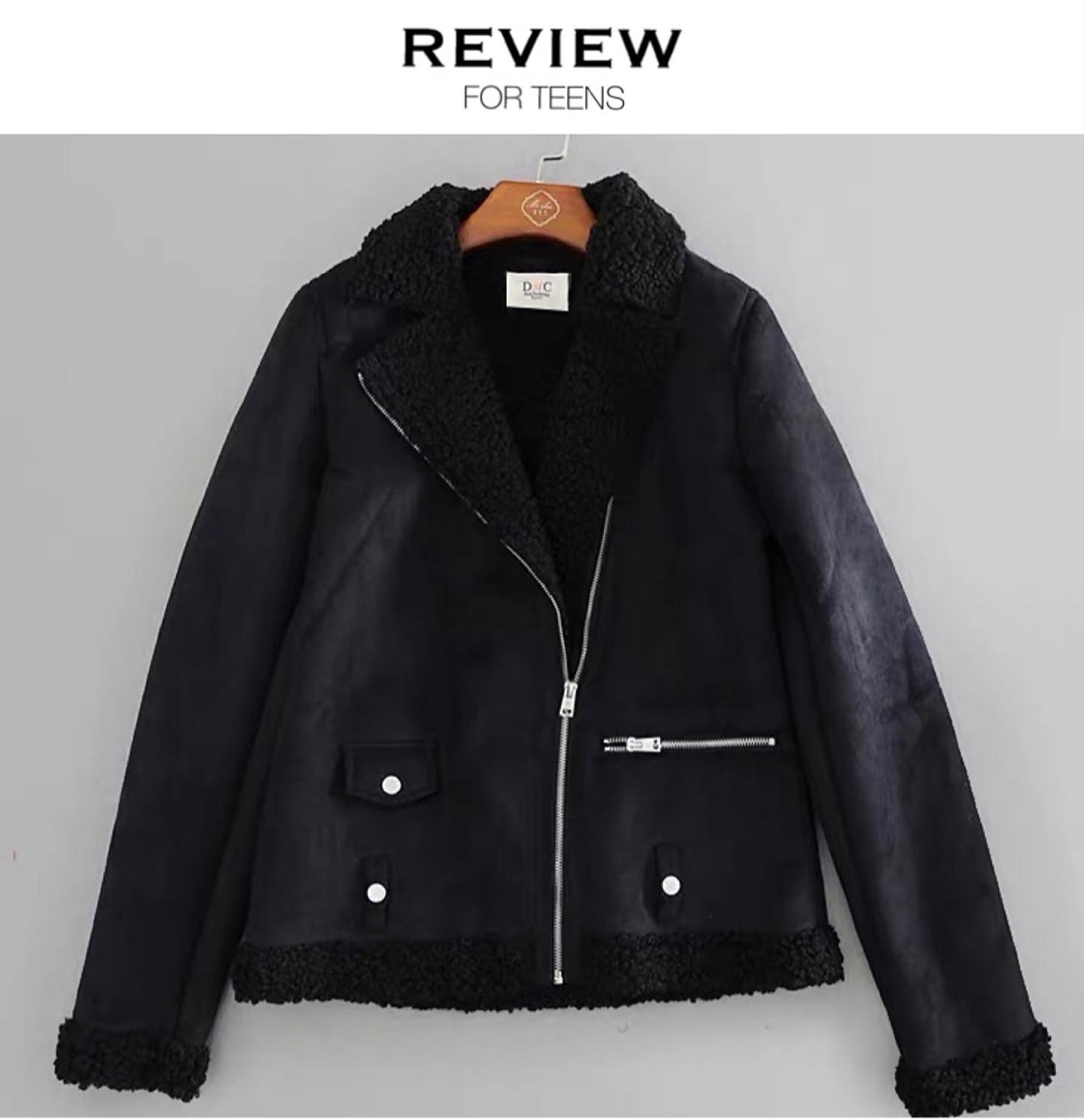 เสื้อโค้ท กันหนาว Pea coat หนังกลับ สีดำ REVIEW ดำ