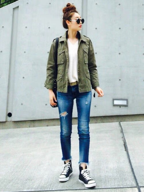 FRJ jeans เสื้อนอกเขียวทหาร เสื้อแจ็คเก็ต แนวทหาร แบรนด์FRJ เขียว