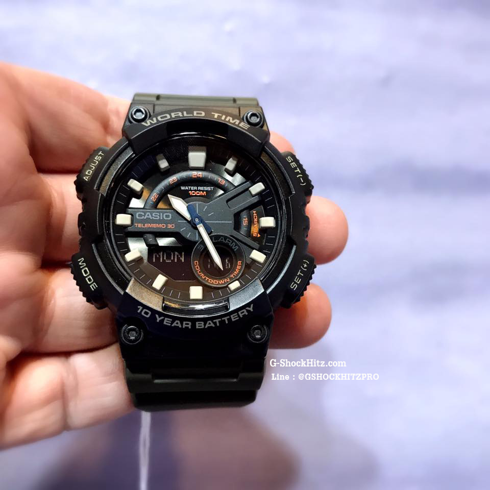 CASIO นาฬิกาคาสิโอ นาฬิกาข้อมือ นาฬิกากันน้ำ นาฬิกาของแท้ ประกันศูนย์ CMG 1 ปี รุ่น AEQ-110W-3A นาฬิกาสีดำ