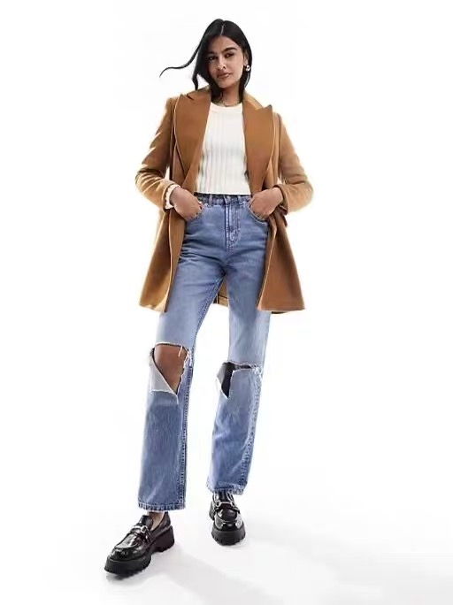 Love tree เสื้อโค้ทกันหนาว เสื้อกันหนาว overcoat โค้ทวูล สีcamel belt coat สีครีมเบจ แบรนด์ RIVER ISLAND Camel