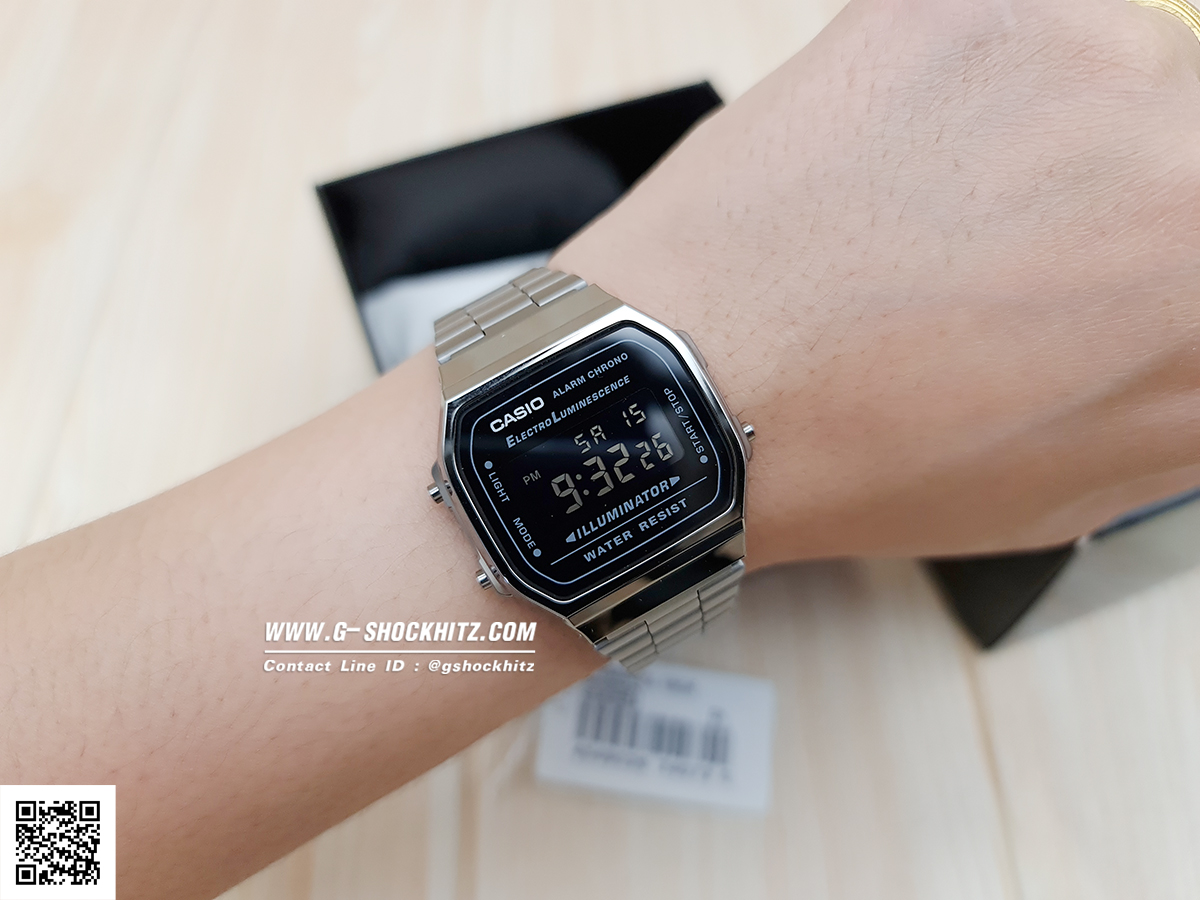 CASIO นาฬิกาคาสิโอ นาฬิกาข้อมือ นาฬิกากันน้ำ นาฬิกาของแท้ ประกันศูนย์ CMG 1 ปี รุ่น A168WGG-1B นาฬิกาสีดำ