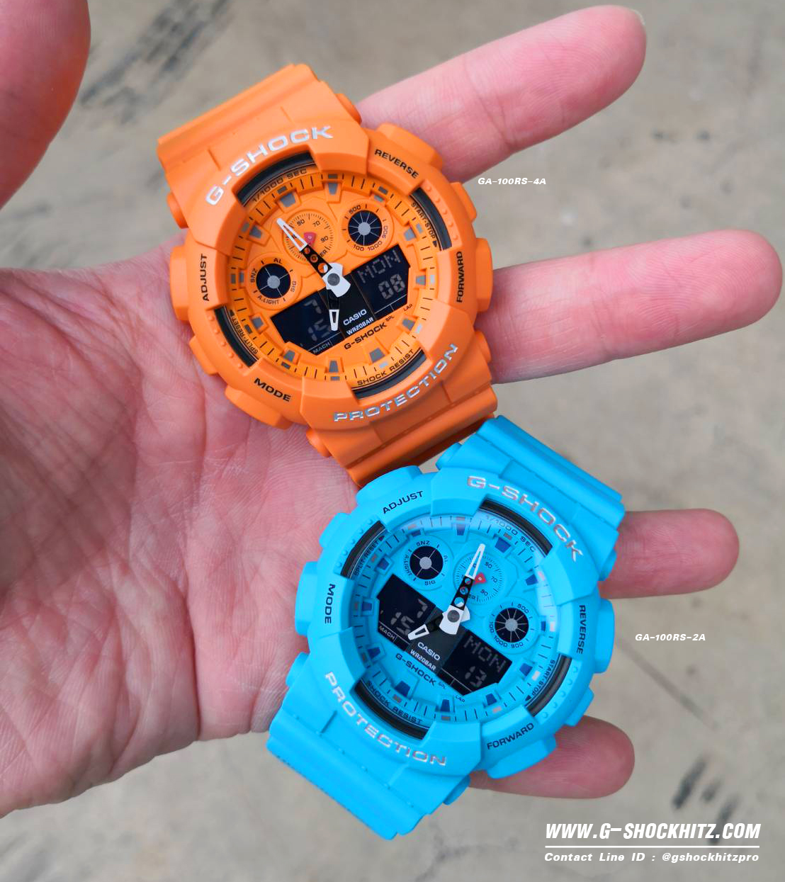 CASIO G-SHOCK นาฬิกาข้อมือ นาฬิกากันน้ำ นาฬิกาของแท้ ประกันศูนย์ CMG 1 ปี รุ่น GA-100RS-2A นาฬิกาสีฟ้า