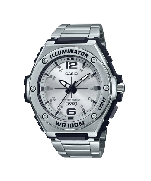 CASIO นาฬิกาคาสิโอ นาฬิกาข้อมือ นาฬิกากันน้ำ นาฬิกาของแท้ ประกันศูนย์ CMG 1 ปี รุ่น MWA-100HD-7A นาฬิกาสีเงิน