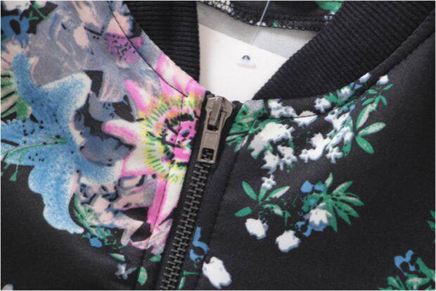 เสื้อคลุม เสื้อแจ็คเก็ต ผ้าวอร์ม พื้นดำ ลายดอกสีสันสวยสดใส แต่งแขนเอวจั๊ม เนื้อผ้าหนานุ่มเริ่ดคะ ติดแบรนด์ TSZC