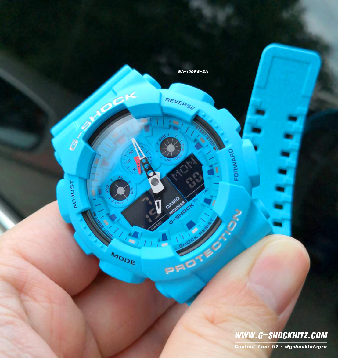 CASIO G-SHOCK นาฬิกาข้อมือ นาฬิกากันน้ำ นาฬิกาของแท้ ประกันศูนย์ CMG 1 ปี รุ่น GA-100RS-2A นาฬิกาสีฟ้า
