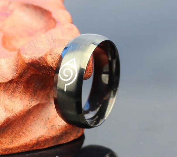 แหวนผู้ชาย สีดำ Stainless Steel สลักลาย สัญลักษณ์ นินจา ในการ์ตูน นารูโตะ แคว้นไฟ ฮิโนะคุนิ แหวนแบบ เท่ ๆ สวยหรู หายาก 566361