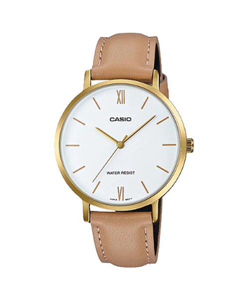CASIO MID YEAR SALE นาฬิกาคาสิโอ นาฬิกาข้อมือ นาฬิกากันน้ำ นาฬิกาของแท้ BTS ประกันศูนย์ CMG 1 ปี รุ่น LTP-VT01GL-7B นาฬิกาสีน้ำตาล