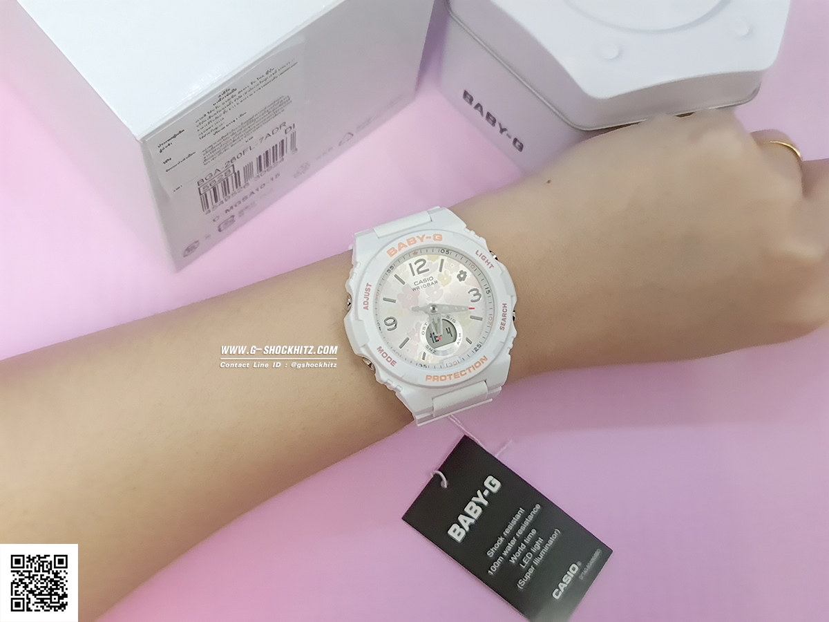 CASIO BABY-G นาฬิกาข้อมือ นาฬิกากันน้ำ นาฬิกาของแท้ ประกันศูนย์ CMG 1 ปี รุ่น BGA-260FL-7A นาฬิกาสีขาว