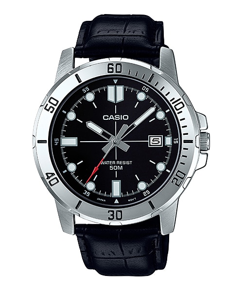 CASIO นาฬิกาคาสิโอ นาฬิกาข้อมือ นาฬิกากันน้ำ นาฬิกาของแท้ ประกันศูนย์ CMG 1 ปี รุ่น MTP-VD01L-1E นาฬิกาสีดำ