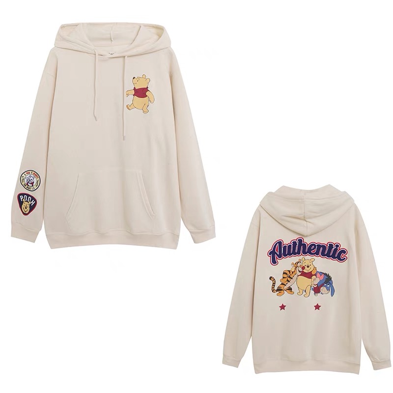 POOH SWEATSHIRT เสื้อ วอร์ม สเวตเตอร์ Disney เสื้อหมีพูห์ Winnie the pooh Vintage แขนยาว สีขาว ลายการ์ตูนมิคกี้ งาน DISNEYสีชมพูอมพีช สำเนา สำเนา ดำ