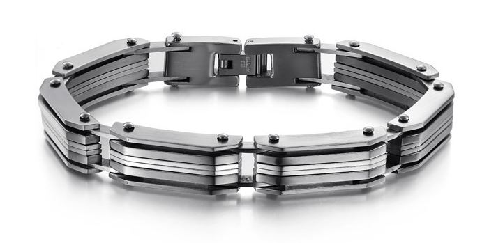 สร้อยข้อมือผู้ชาย สร้อยข้อมือ สแตนเลส แท้ 316 L Stainless Steel ดีไซน์ ลายเส้น โลกอนาคต สีทองคาดกลาง และ สีเงินล้วน 592828