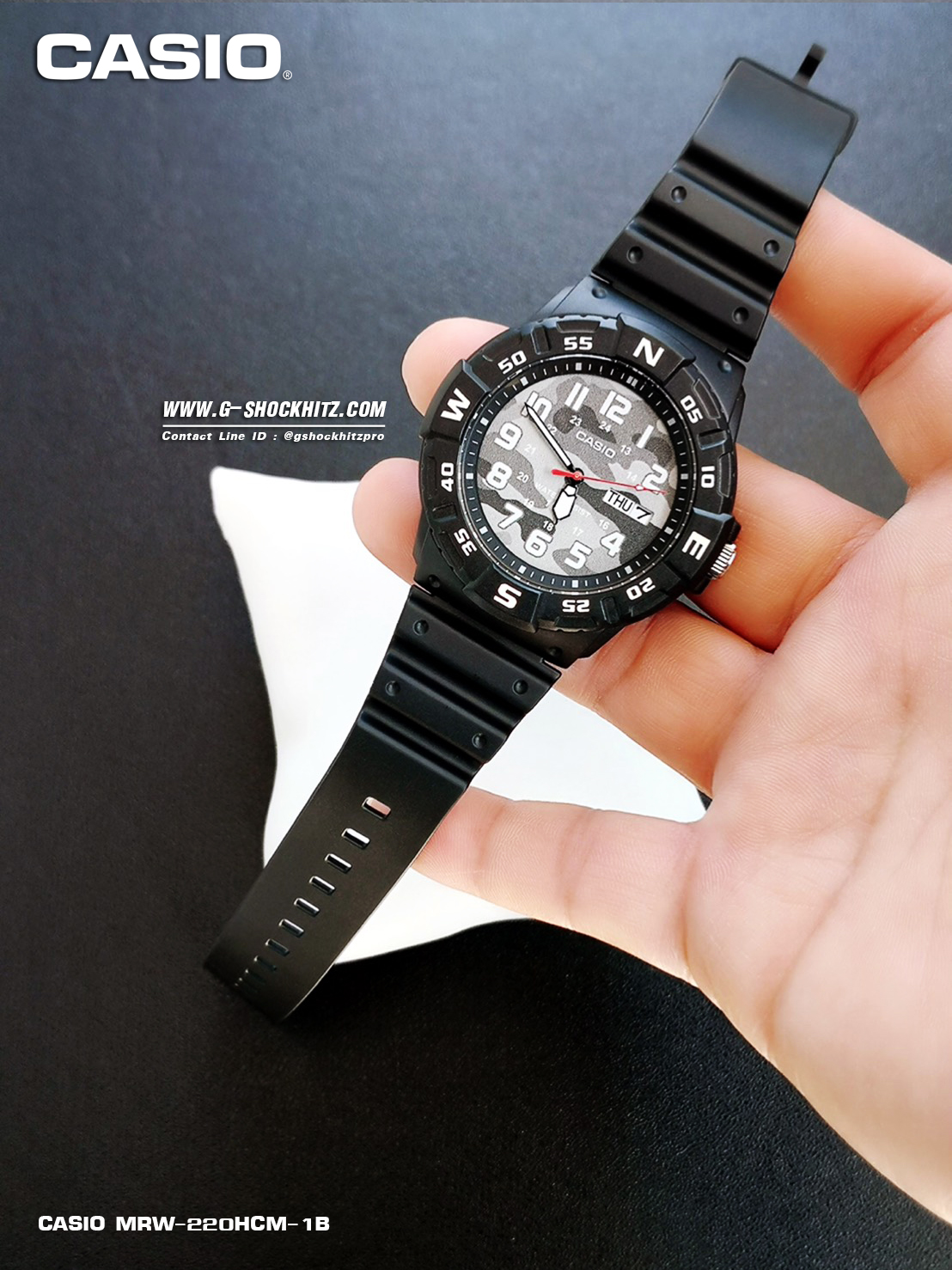 CASIO นาฬิกาคาสิโอ นาฬิกาข้อมือ นาฬิกากันน้ำ นาฬิกาของแท้ ประกันศูนย์ CMG 1 ปี รุ่น MRW-220HCM-1B นาฬิกาสีดำ