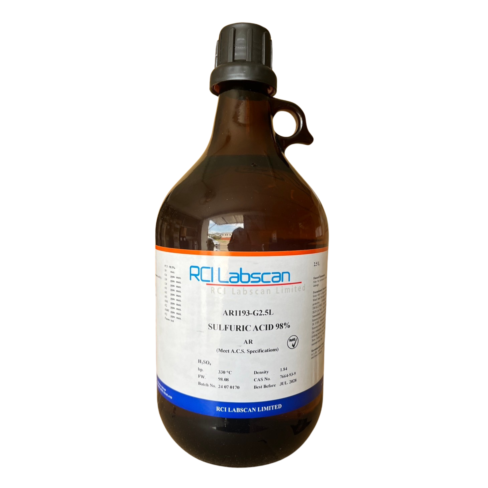 Sulfuric Acid 98%, AR 2.5 L. RCI Labscan™