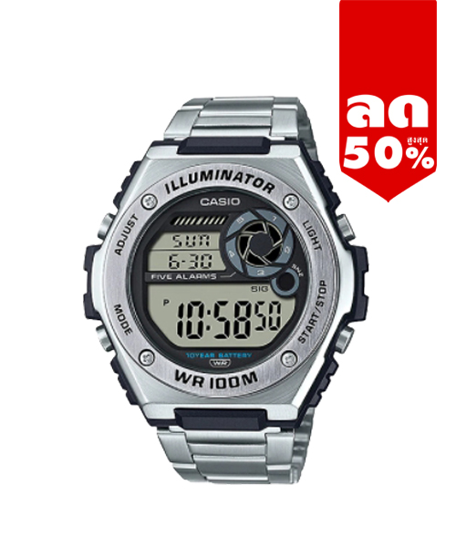 CASIO นาฬิกาคาสิโอ นาฬิกาข้อมือ นาฬิกากันน้ำ นาฬิกาของแท้ ประกันศูนย์ CMG 1 ปี รุ่น MWD-100HD-1A นาฬิกาสีเงิน
