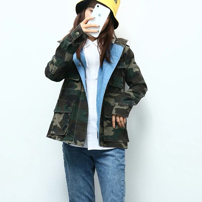 เสื้อฮู้ดทหาร เสื้อคลุม สีลายพรางทหาร เสื้อนอก งานสวย เท่ห์มากคะ (หมวกฮู้ดถอดได้คะ) สำเนา ลายพราง