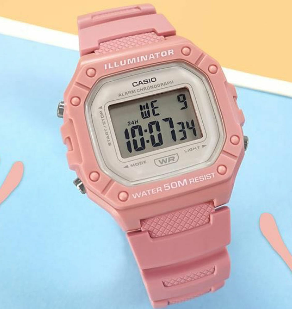 CASIO MID YEAR SALE นาฬิกาคาสิโอ พร้อมส่ง นาฬิกาข้อมือ นาฬิกากันน้ำ นาฬิกาของแท้ BTS ประกันศูนย์ CMG 1 ปี รุ่น W-218HC-4A นาฬิกาสีชมพู