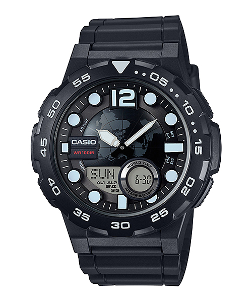 CASIO นาฬิกาคาสิโอ นาฬิกาข้อมือ นาฬิกากันน้ำ นาฬิกาของแท้ ประกันศูนย์ CMG 1 ปี รุ่น AEQ-100W-1A นาฬิกาสีดำ