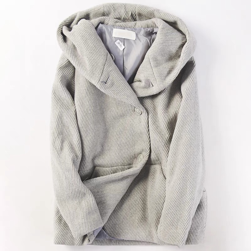 โค้ทฮู้ด เสื้อกันหนาวสักหลาดวูล ทรงPEA COAT แบรนด์ earth Music &Ecology (JAPAN) เทา