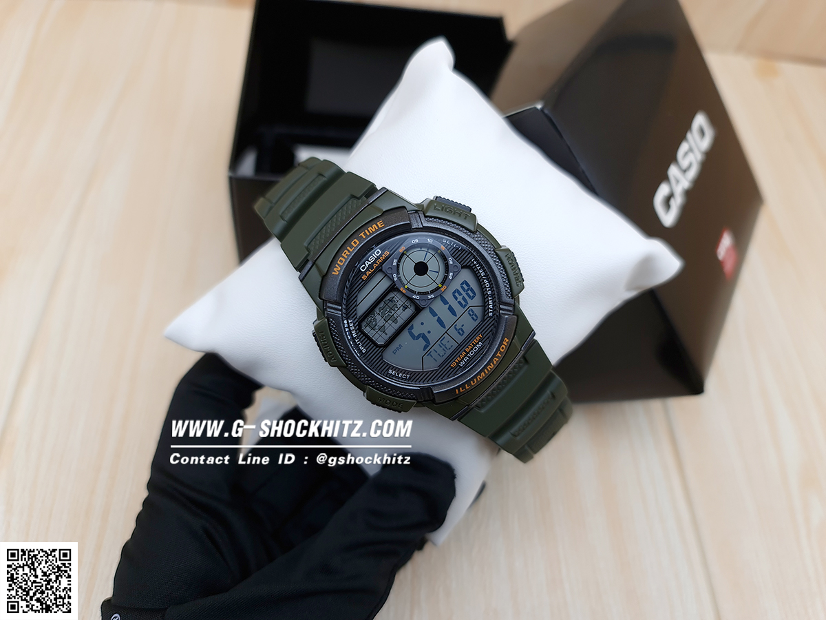 CASIO นาฬิกาคาสิโอ นาฬิกาข้อมือ นาฬิกากันน้ำ นาฬิกาของแท้ ประกันศูนย์ CMG 1 ปี รุ่น AE-1000W-3A นาฬิกาสีเขียว